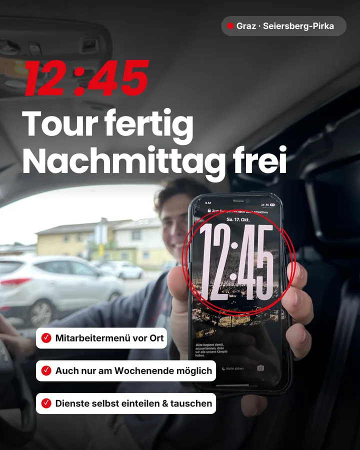 Hi5 Recruiting-Anzeige: 12:45 – Tour fertig, Nachmittag frei